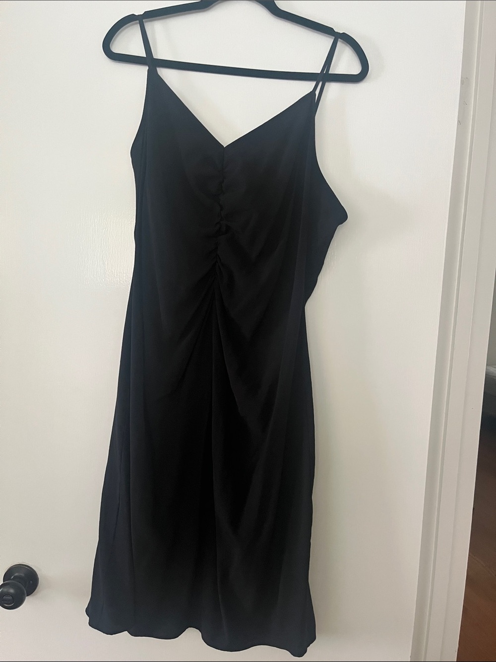 Nine West Black Spaghetti-Strap Midi Dress with Front Ruching